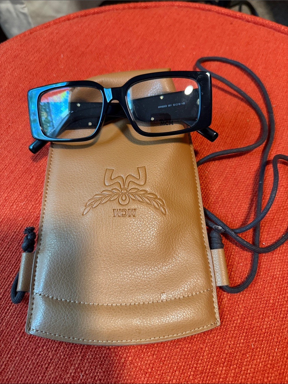 MCM Cognac Leather Crossbody Pouch with Logo Emboss